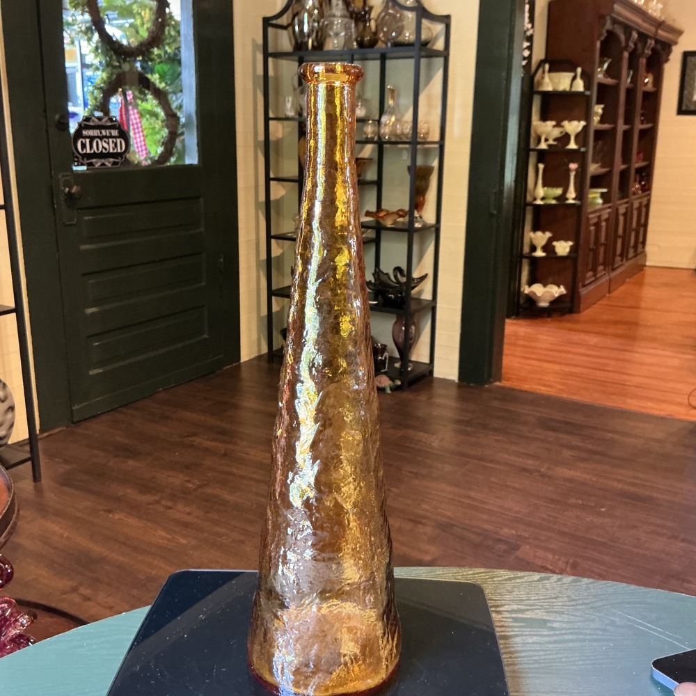 Empoli Italian Amber Glass Crinkle Bark Textured Genie Bottle Vase 16.5 Inch MCM